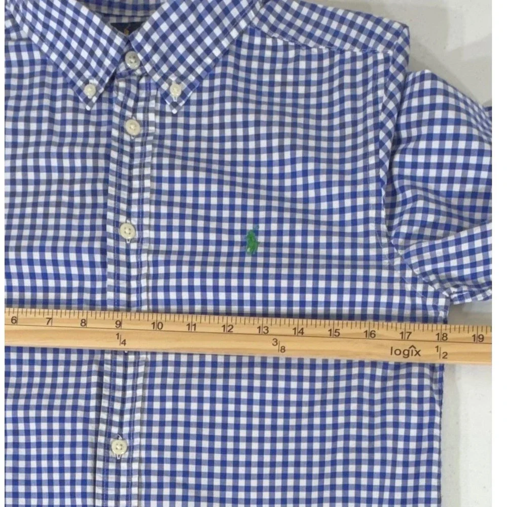Ralph Lauren Boys Button Down Shirt Large 14-16 Blue Checkered Preppy Ivy League